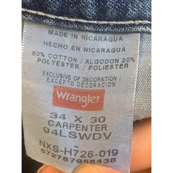 Wrangler Men's Five Star Premium Carpenter Jeans Stright Leg Blue Size 34/30 - Picture 4 of 7